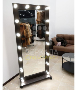 Гримерное зеркало с подсветкой на подставке 180х80 Венге